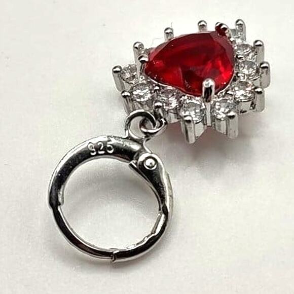 925 Silver Chain Heart Necklace Earring Set w/ Synthetic Ruby Diamonds Pendants - Picture 5 of 8